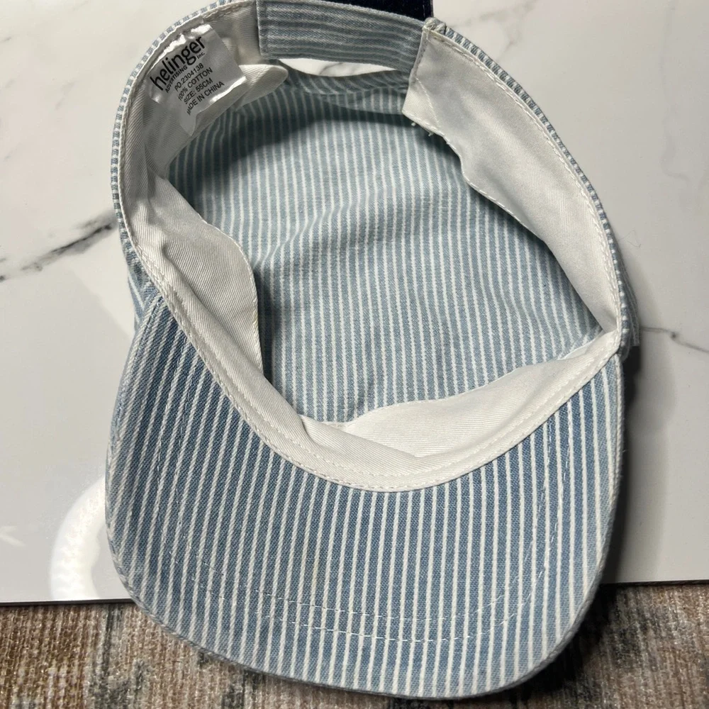 Blue and White Striped Cotton Cap CSX train hat